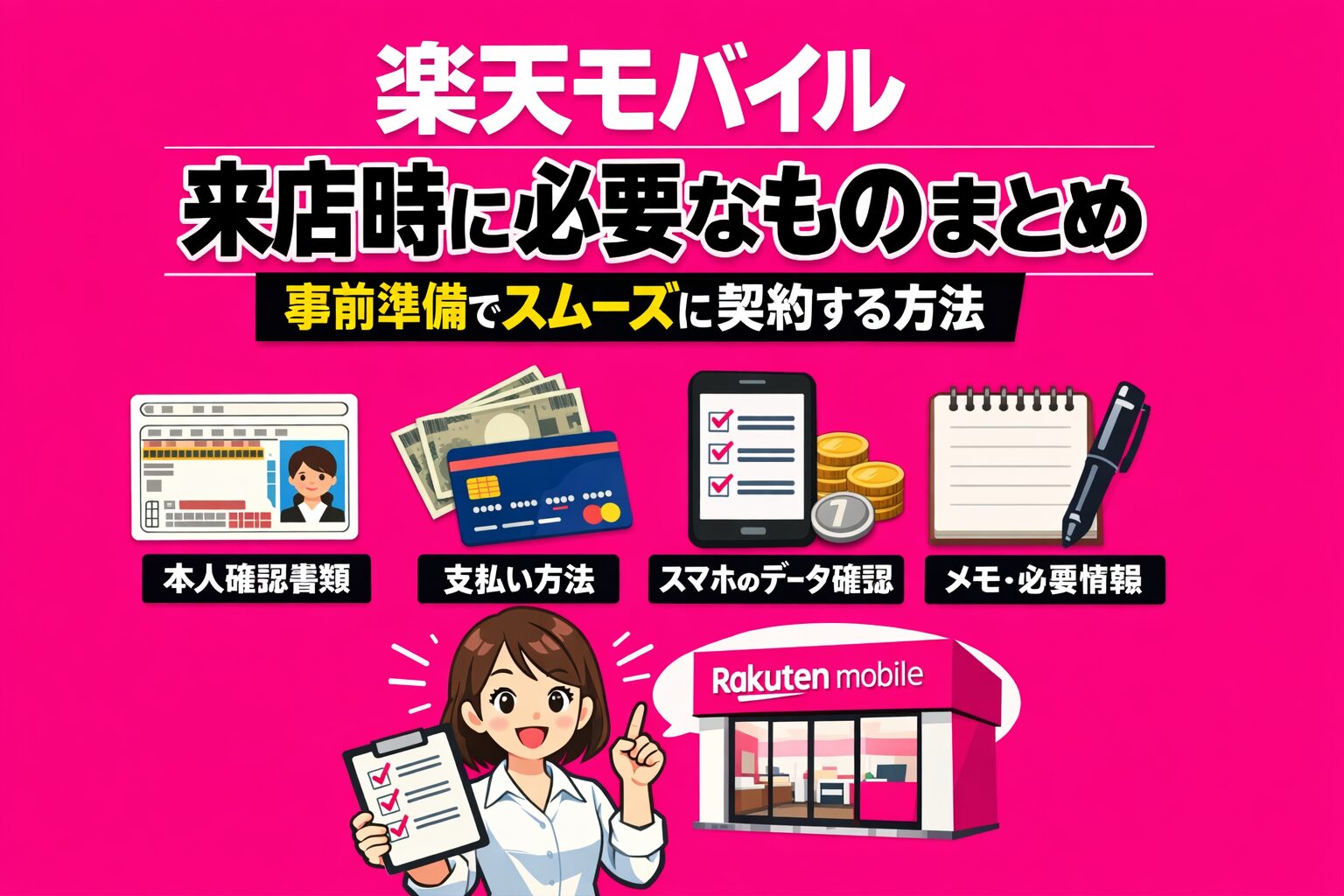 楽天モバイル来店時に必要なものは？持ち物・準備・MNP手順を解説