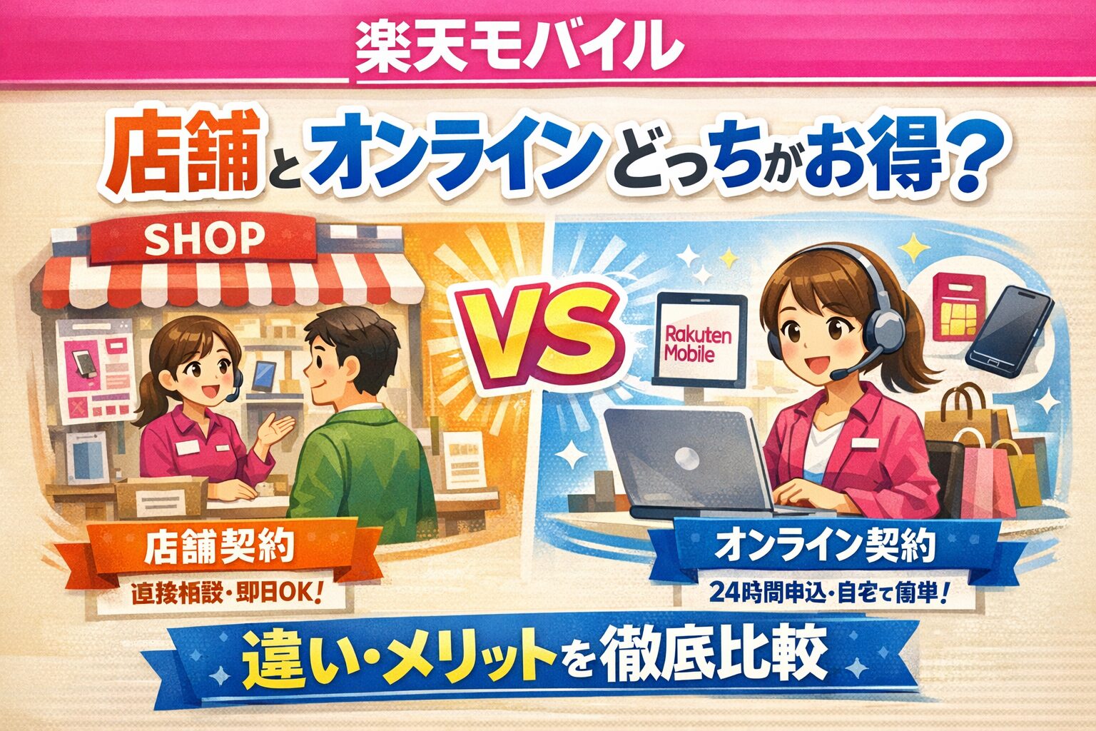 楽天モバイルは店舗とオンラインどっちがお得？違い・メリットを徹底比較